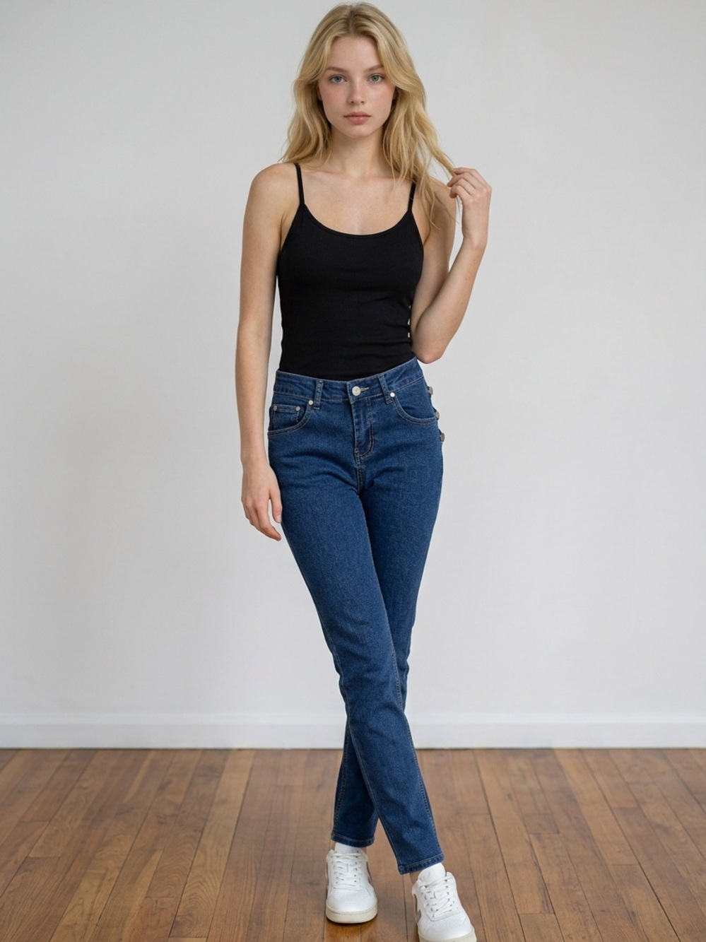 Flamingals dark blue denim jeans with side silver accents. - Picture 2 of 6